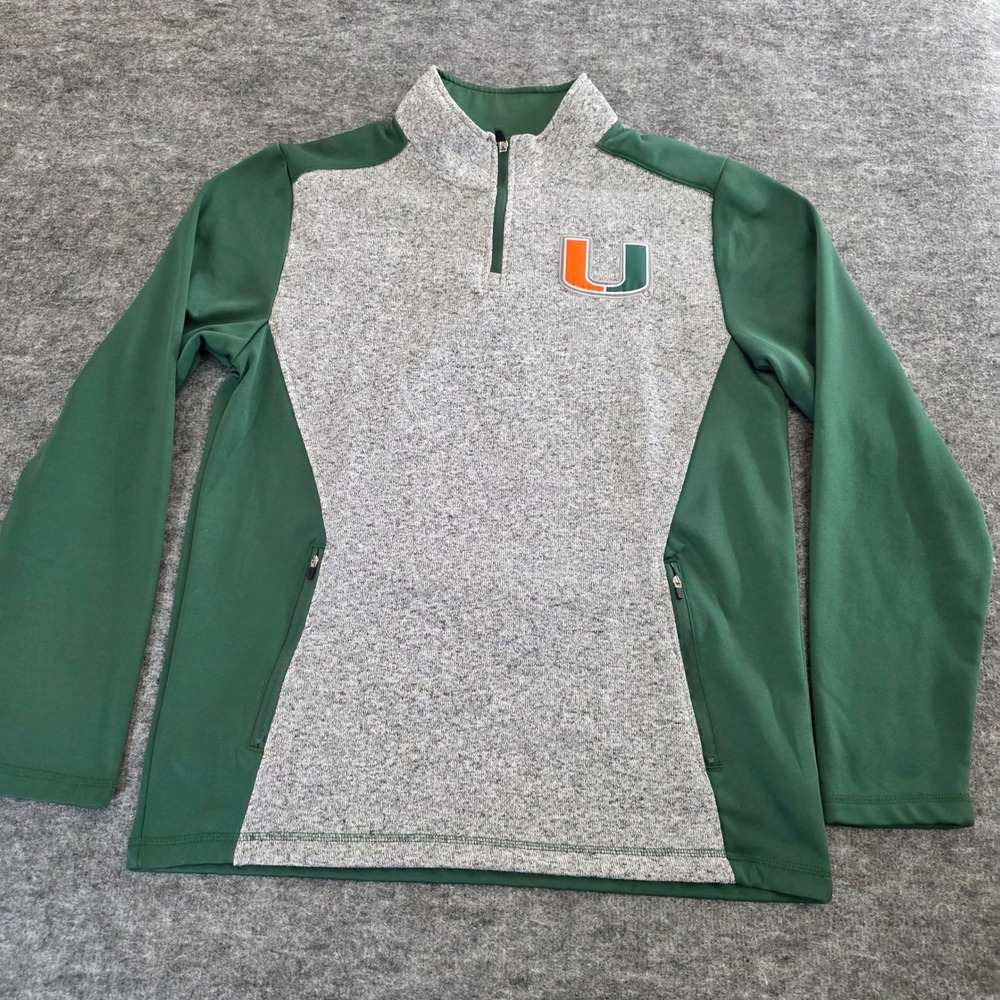 Box Seat Clothing Miami Hurricanes Jacket Mens Large Green Gray 1/4 Zip Pullover